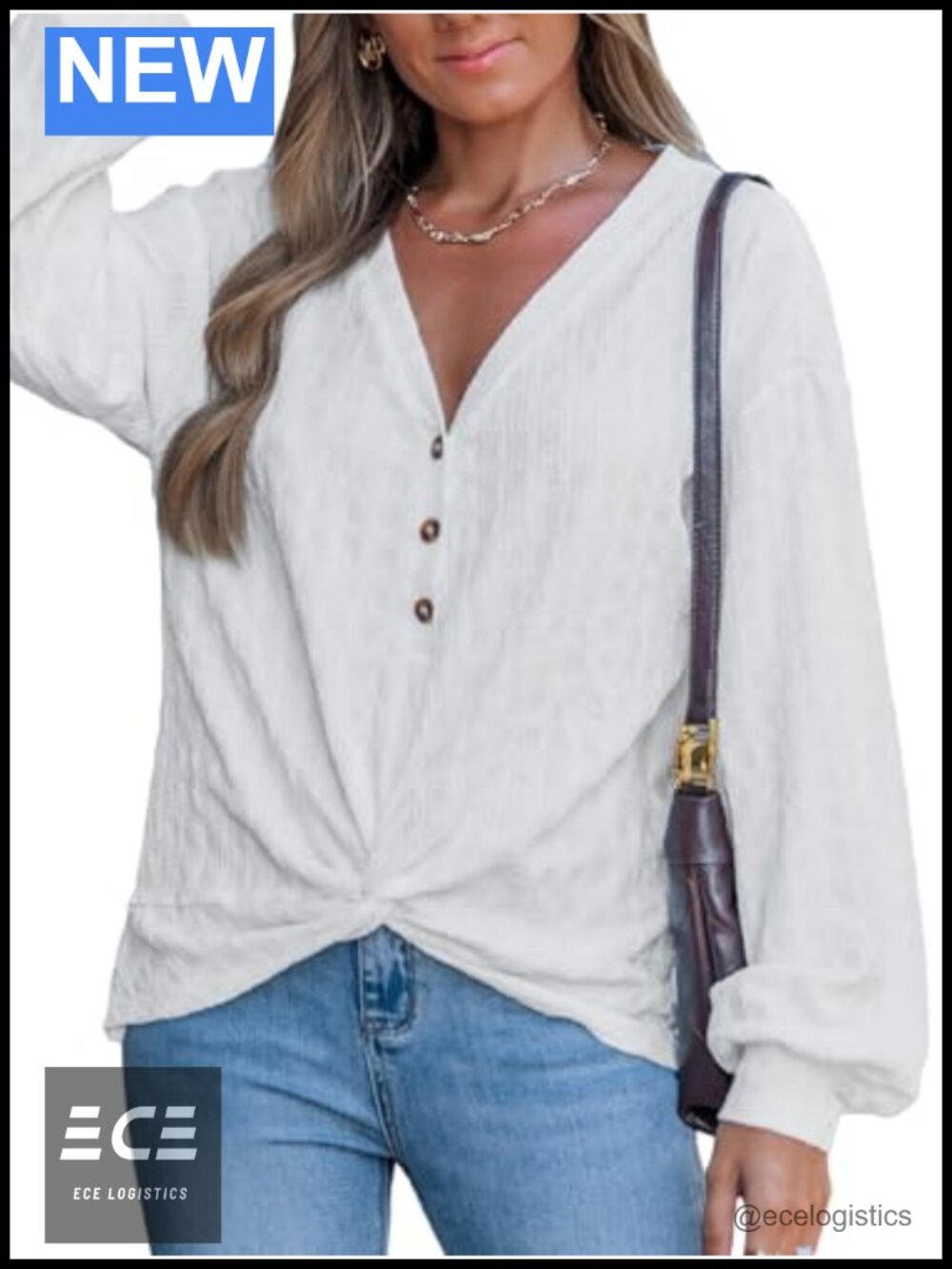 CUPSHE Womens Long Sleeve V Neck Twist Knot Button Down Blouse